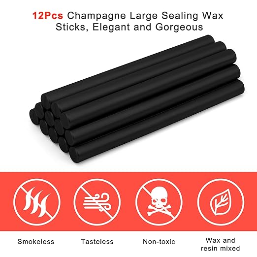 Sealing Wax Sticks 12P with Glue Gun, Luxiv 5.4" Sealing Waxs Stick 10MM Fire Manuscript Glue Gun Wax Seal Stamp for Wedding Invitations, Envelopes, Package Seal Waxs Sticks (Black)