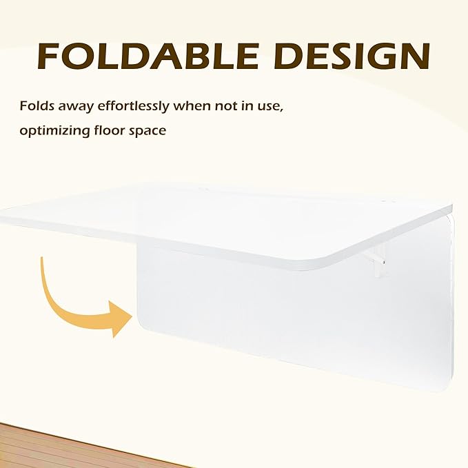 Laundry Folding Table, 32'' x 16'' Wooden Wall Mount Desk, Laundry Table for Folding Clothes, White, 32'' Length