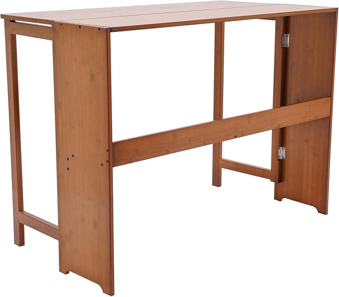 Bamboo Folding Desk, Laptop Desk Writing Desk with Storage Shelf Vanity Table Small Computer Table Space Saving Workstation for Home Office