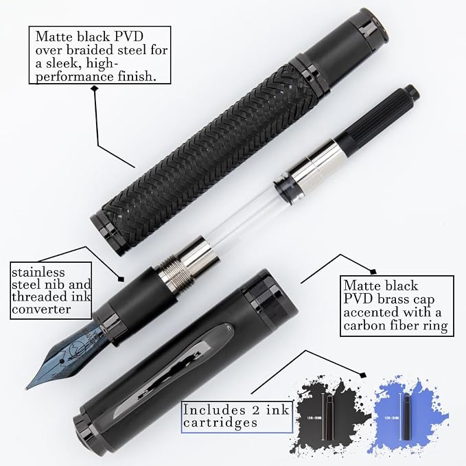 Monteverde Innova Formula M Fountain Pen, Black - Medium Nib, Premium PVD Coated Pen, Refillable, JoWo Stainless Steel Nib, Luxury Gift Box