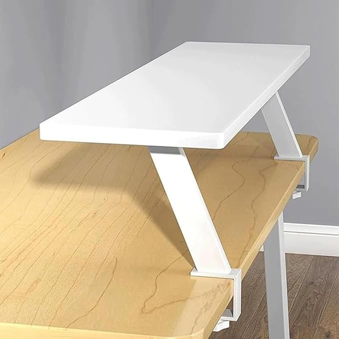AWSAD Clamp on Desk Shelf, Desktop Extender Storage Organizer Adjustable Floating Desks Shelf for Office, Dorm, Home Desk Organization, White (23.6 x 7.8 in)