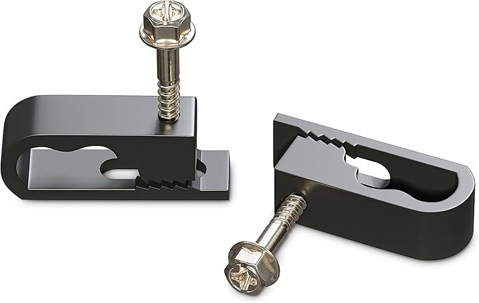 THE CIMPLE CO Dual Cable Clips with Screws - 1/2 Inch Coaxial Cable Clamps Outdoor - Exterior Cord Management for Coax, CAT Ethernet, Electrical Wire - Screw Clamps for Wires on Wall - 100 PCS, Black