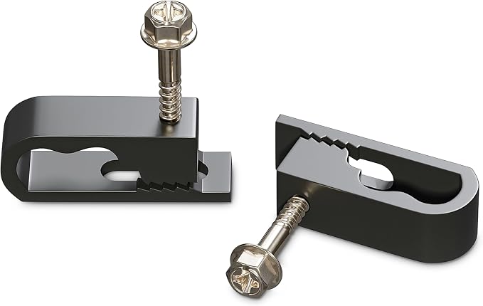 THE CIMPLE CO Dual Cable Clips with Screws - 1/2 Inch Coaxial Cable Clamps Outdoor - Exterior Cord Management for Coax, CAT Ethernet, Electrical Wire - Screw Clamps for Wires on Wall - 50 PCS, Black