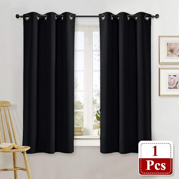 NICETOWN Black Out Curtain Panel Shade Solid Energy Efficient Eyelet Top Window Blind for Guest Room (Single Piece, 42 inches Wide by 63 inches Long, Black)