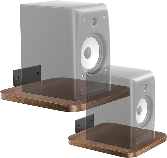 WALI Speaker Wall Mount, Heavy Duty Bookshelf Speaker Floating Wall Shelves, Surround Sound Speakers Stand for Living Room, Home Theater and Gaming Room, Holds up to 55 Lbs, (SWM302), 1 Pair, Wood