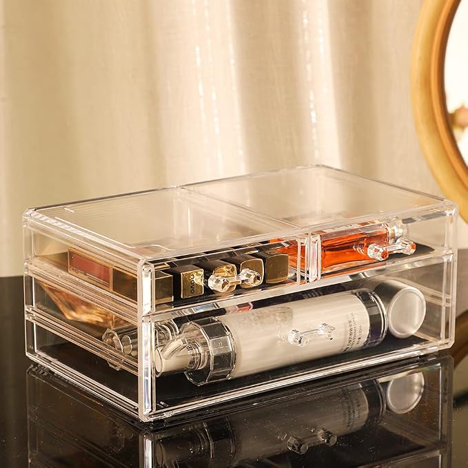 Cq acrylic Clear Storage Drawers,Stackable Make up Organizers And Storage For Vanity Countertop,Large 3 Drawers Plastic Shelf Organizer Bins for Make up,Medicine,Craft,Pen,Beauty Supplies,Pack of 1