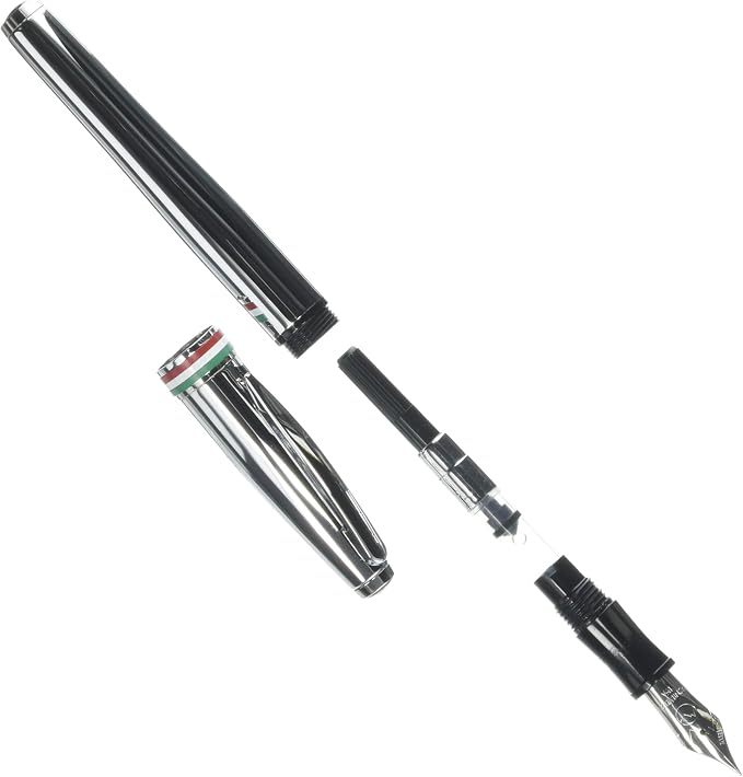 Monteverde USA Aldo Domani Italia Fountain Pen Mirror Chrome - Fine Nib - Luxury Writing Pen - Italian Design - JoWo Stainless Steel Nib - Smooth Ink Flow - Refillable - Gift Box Included