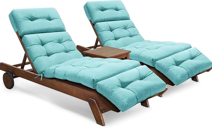 Chaise Lounge Cushions Outdoor Set of 2, 74.4 x 22 x 4.7 Inches Thickened Lounge Chair Cushions Waterproof for Outdoor Furniture with Ties, Non-Slip Patio Pool Chaise Lounge Cushion, Teal