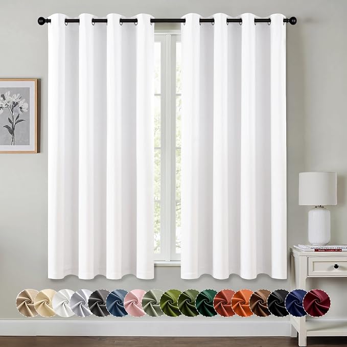 MIULEE Blackout Curtains for Bedroom Living Room 2 Panels, Thermal Insulated Room Darkening Drapes Grommet Noise Reducing Light Blocking Window Treatments 68 Inches Long 55x68 Inch Pure White