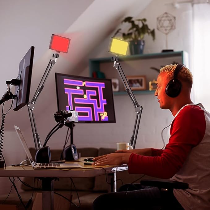 Andoer Desktop USB Video Conference Lighting Kit with LED Video Light 3200K-5600K Dimmable + Desk Mount Metal Light Stand + 360° Rotatable Ballhead + 5 Color Filters for Live Streaming Video