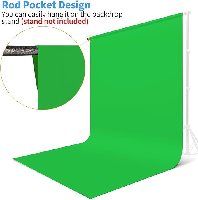 HEMMOTOP Green Screen Backdrop, 5x7 ft Photography Chroma Key Greenscreen Background Sheet for Background Removal, Zoom Meeting, Photo Video Studio, Live Streaming, Video Recording (Backdrop only)