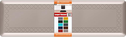 4/5 Inch Thicker Kitchen Mats for Floor Non-Slip Anti Fatigue Comfort Mat Waterproof Kitchen Rug for Sink, Office,Home Stain Resistant Standing Desk Rugs-17.3"x 60", Khaki
