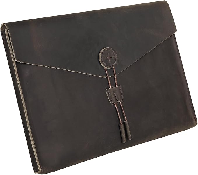 Genuine Leather Envelope Document Holder， Leather File Folder Organizer，Envelope Document Holder for Men&Women, Personalized Folio Laptop Sleeve Case for 15" Laptops, Tablets
