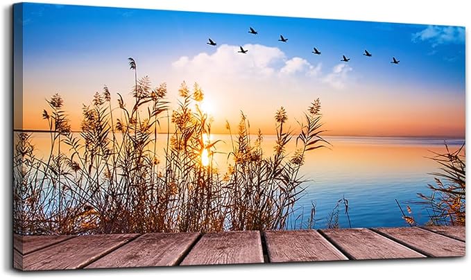 MHARTK66 Beach Wall Art Canvas Print Ocean Pictures Nature Artwork Wall Decor Seascape Painting Large Sunset Landscape Picture Modern for Living Room Bedroom Bathroom Office Home Decorations 30" x 60"
