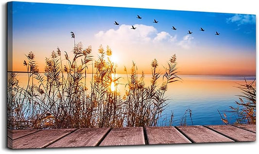 MHARTK66 Beach Wall Art Canvas Print Ocean Pictures Nature Artwork Wall Decor Seascape Painting Large Sunset Landscape Picture Modern for Living Room Bedroom Bathroom Office Home Decorations 30" x 60"