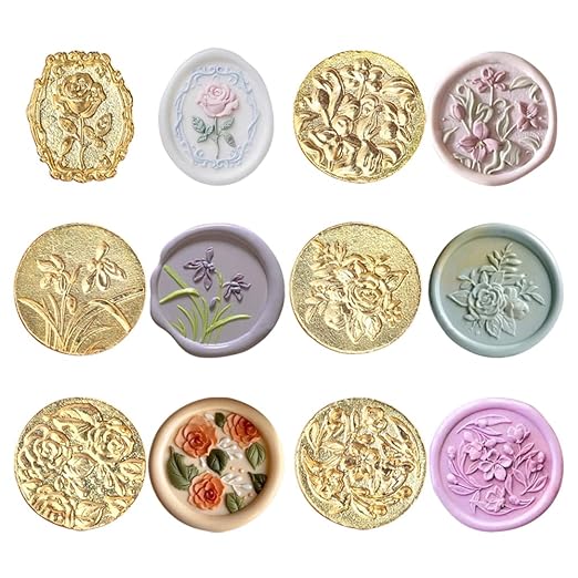 7Pcs Rose Flower Wax Seal Stamp Head with Wooden Handle Wax Stamp Seal Kit Tulip Orchid Floral Stamps Heads for Letter Sealing Seals Stamps for Wedding Invitations Envelopes Decoration Gift Wrapping