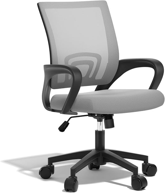 Ergonomic Mesh Office Chair, Heavy Duty 330 Lb Capacity 1 Pack, Light Grey | Mid-Back Desk Chair, Rolling Wheel, Breathable Mesh Backrest & Lumbar Support, Adjustable Height, Sponge Seat for Home Office