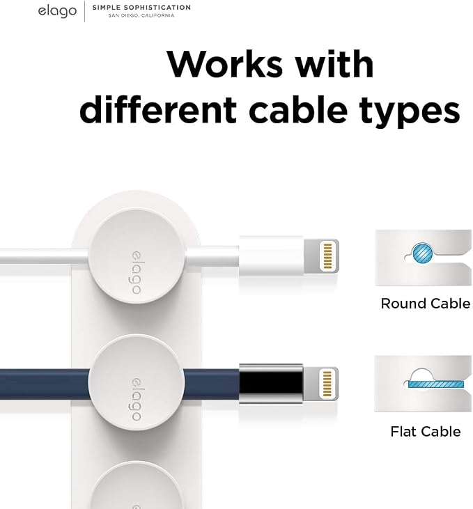 elago Magnetic Cable Management Buttons | Reusable Sticker Attaches to Surface, Organize 3 Cables, Magnetic cable holder, Powerful magnets, Desk Organization (White)