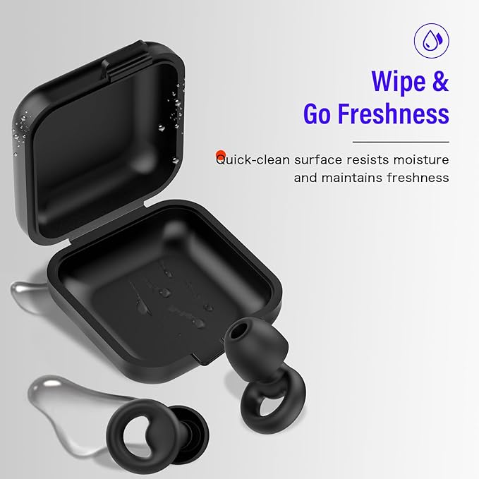 Ear Plugs for Sleeping Noise Cancelling, Reusable 35-46dB Noise Reduction Earplugs with 7 Silicone Ear Tips & Carry Case, Comfortable Hearing Protection for Sleep, Work, Study, Travel & Concerts Black