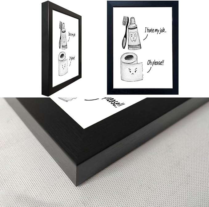 Kids Bathroom Decor Cute Children's Bathroom Wall Art Funny Canvas Print Framed Modern Black and White Picture Artwork for Guest Restroom