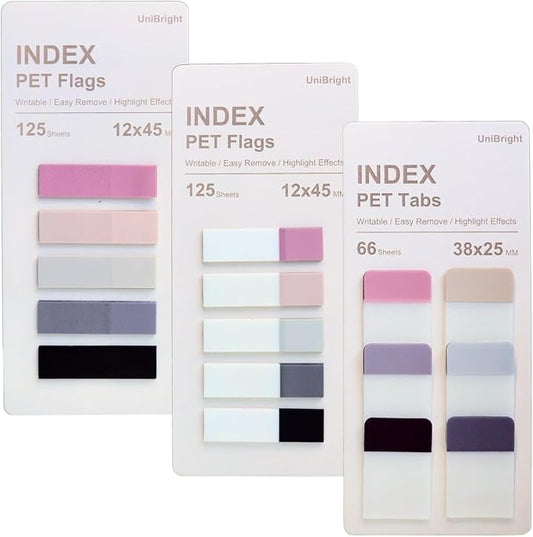 UniBright 316 Pcs Sticky Tabs for Books, Transparent Writable Page Markers, Repositionable Bible Sticky Notes with Strong Adhesive, Morandi Colors, Multiple Sizes for Office School Home