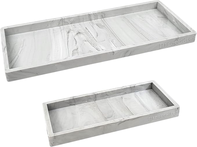 Countertop & Vanity Silicone Tray – 2 PC (11.7" & 7.7") Set | Bathroom Tray & Kitchen Soap Tray Set, Bathroom Counter Tray, Kitchen Sink Dish Soap Tray for Countertop Organization