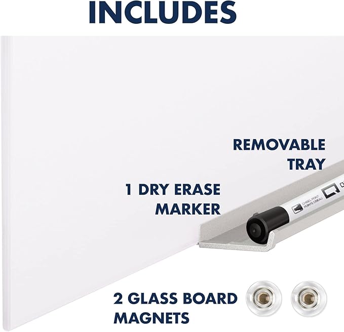Quartet Whiteboard, Magnetic Dry Erase White Board, Glass 28" x 50" Vertical-Only, Frameless, InvisaMount, White (Q012850IMW)