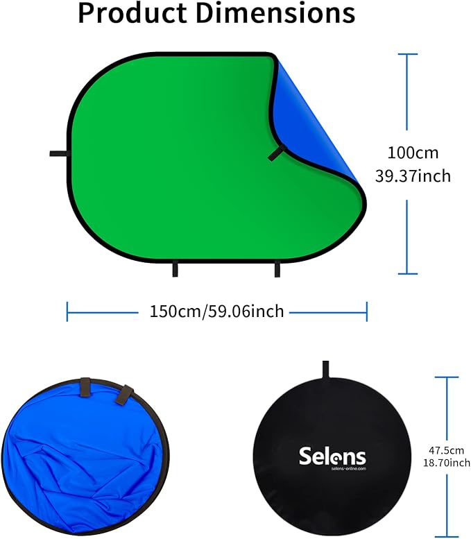 Selens 59x39.3 inches Green Screen Backdrop for Photography, 2-in-1 Collapsible Backdrop with Carry Bag for YouTube Videos Photo Studio Props