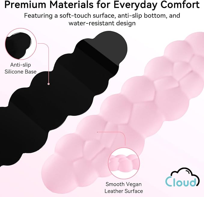 Sushret Cloud Wrist Rest for Computer Keyboard, 4-in-1 Memory Foam Leather Cloud Keyboard Wrist Rest and Mouse Pad Set with Ergonomic Support for Arm and Palm Cushion, Gaming/Work Setup, Pink