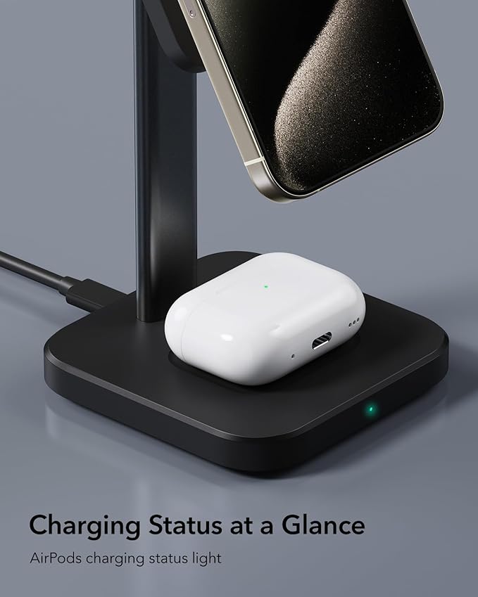 ESR 2 in 1 Charging Station for Apple, MagSafe Charger Stand for iPhone [Certified], Magsafe Charging Station for Multiple Devices iPhone 17e/17/16/15/14/13/12, Apple Watch, & AirPods, Black