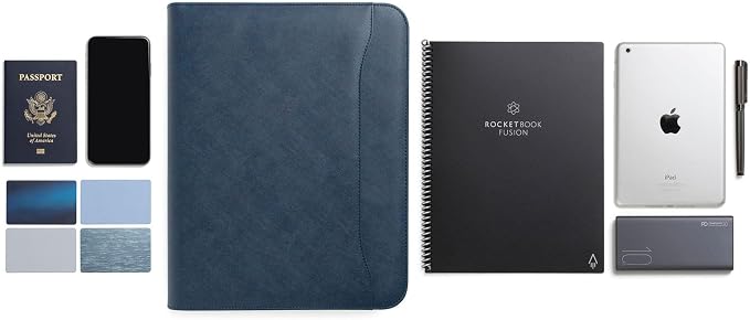 Forevermore Portfolios Padfolio Binder - Professional Faux Leather Travel Organizer Pouch for Tablet, Documents, Presentation Folders, Business Cards - Zipper Closure with Notepad - Brown