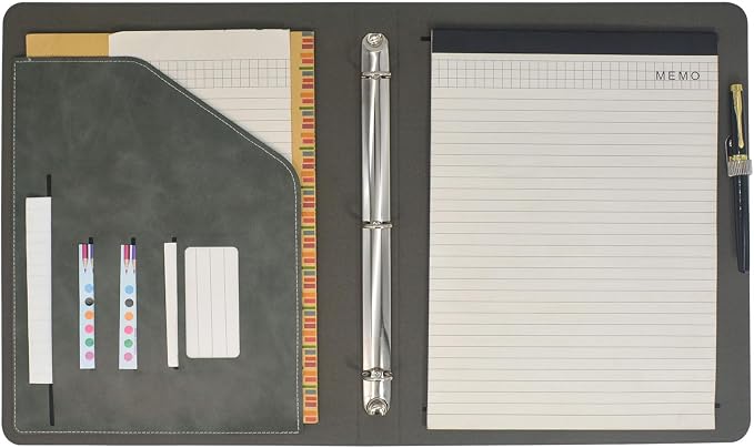 Tablet Organizer Portfolio Case with 3-Ring Binder, Binder Padfolio File Folder with Removable Tablet Holder, Compatible with 12.9-inch iPad Pro 4th/5th/6th (Gray)