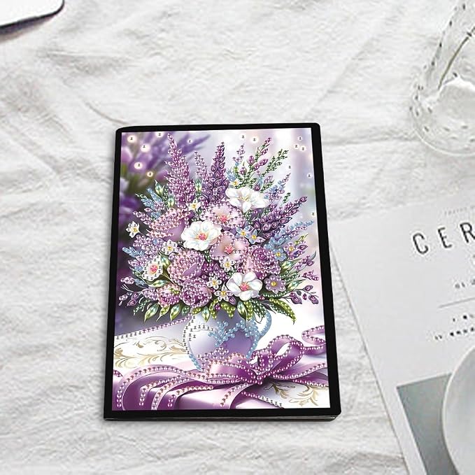 FRANDEK A5 50-Page DIY Lavender Diamond Art Painting Notebook with Beautiful Patterns, Special Shaped Diamond Art Craft for Beginners Adults Gift