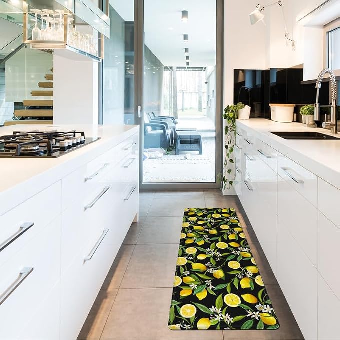 Lemon Kitchen Decor Kitchen Mat, Cushioned Anti Fatigue, Non-Slip | Lemon Pattern,Cushioned Comfort,Non-Slip Backing,Waterproof Surface,Soft Underfoot,Easy Clean,Kitchen Sink,Laundry