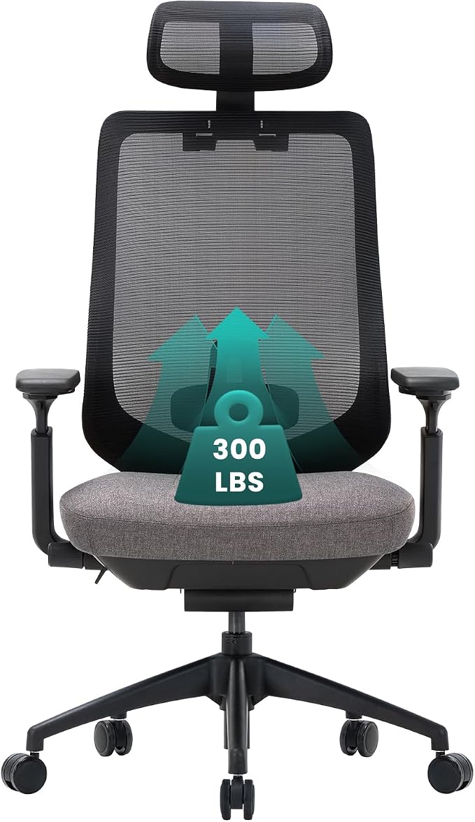COLAMY Ergonomic Office Chair, High Back Office Executive Desk Chair, Mesh Office Chair Lumbar Support with Adjustable Headrest and 4D Arms, Slide Seat, Tilt Lock-Darkgrey