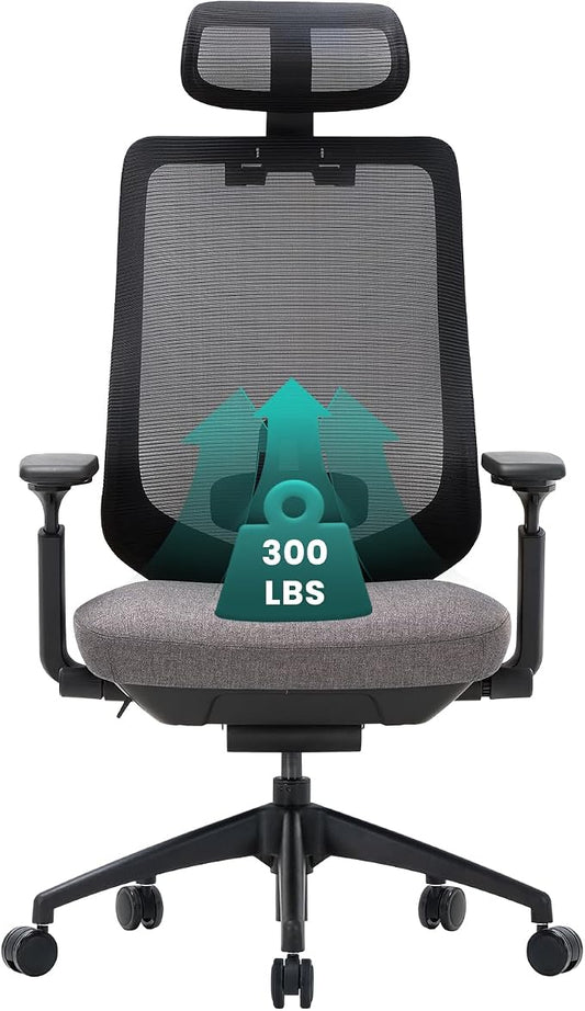 COLAMY Ergonomic Office Chair, High Back Office Executive Desk Chair, Mesh Office Chair Lumbar Support with Adjustable Headrest and 4D Arms, Slide Seat, Tilt Lock-Darkgrey