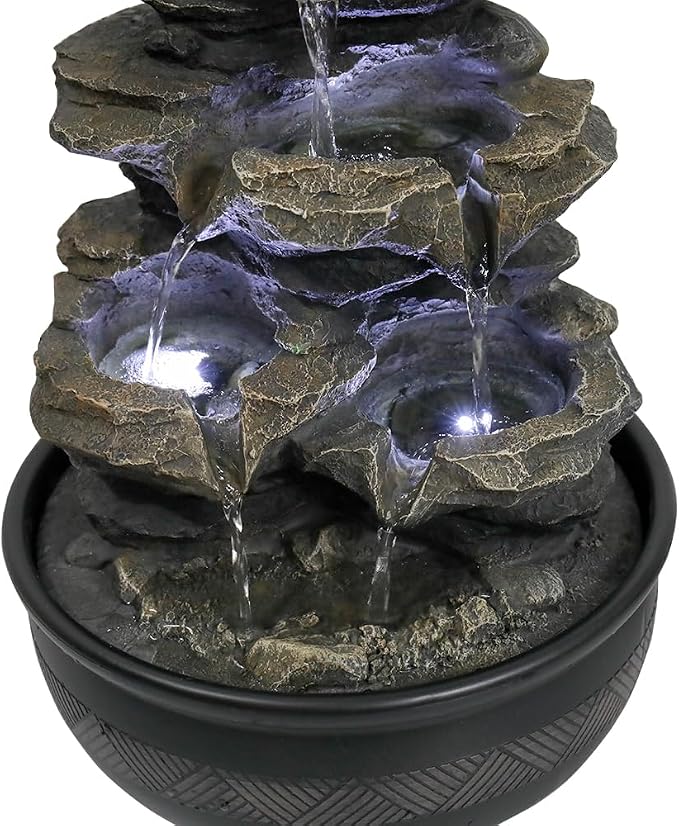 15.7" High Rock Cascading Tabletop Fountain, Zen Meditation Indoor Waterfall Feature with LED Light for Home Office Bedroom Relaxation