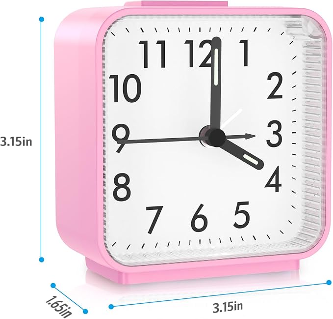 AMIR Silent Analog Alarm Clock, Small Battery Operated Clock with Snooze | Loud Ascending Beep Alarm with Night Light, Non Ticking Desk Clock for Bedroom, Travel, Students