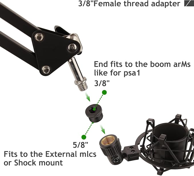 Mic Stand Adapter 5/8 Female to 3/8 Male and 3/8 Female to 5/8 Male Screw Adapter Thread for Microphone Stand Mount to Camera Tripod Adapter 2 Pack