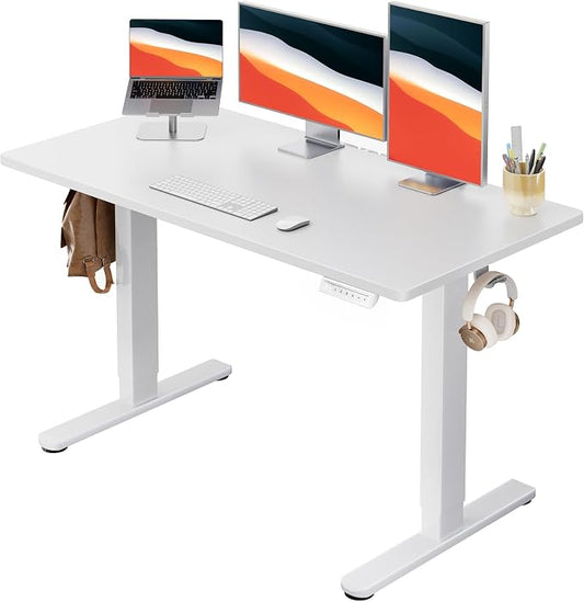 HUANUO Electric Standing Desk, Whole Piece Desktop, Adjustable Height Computer Desk, 4 Height Memory Settings, Sit Stand Up Desk for Home Office, 48" x 24", White