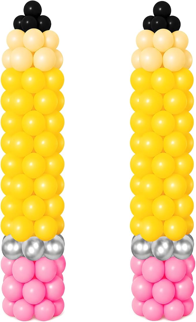 150 PCS Back to School Balloons Yellow Black Pink Apricot Silver Latex Balloons DIY Pencil Balloon Kit for First Day of School Kindergarten Preschool Graduation Party Decor Supplies