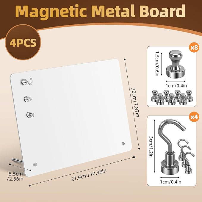 Magnetic Metal Display Bulletin Board, White, 6-Pack, 11x8 Inch | Horizontal Orientation, Includes 18 Magnets, For Memos Messages Photos, Home School Kitchen Office Use
