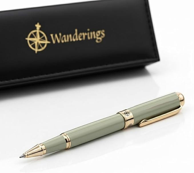 Premium Rollerball Pen with German Ink – Perfectly Balanced for a Superb Writing Experience, 24K Gold Plated Green – Soft Sage Green - Includes a Schmidt Refill in a Giftable Presentation Case