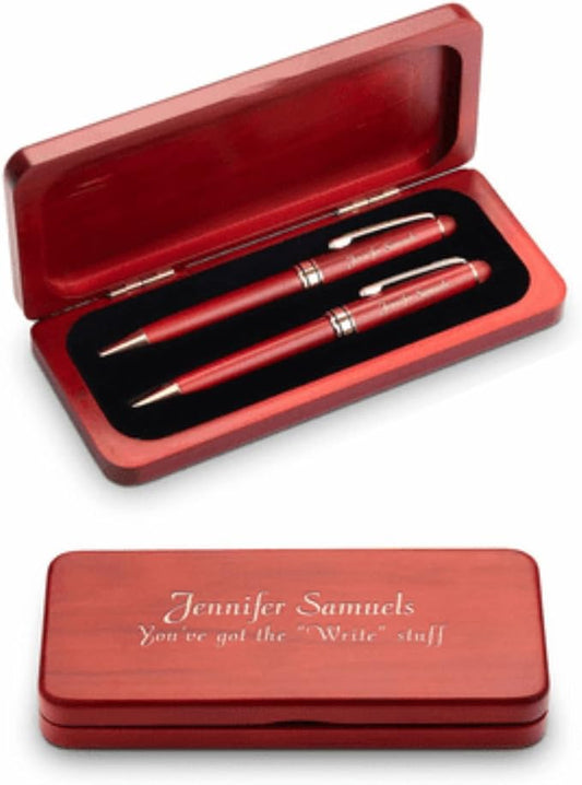 Executive Gift Shoppe | Elegance Collection Cherry Finish Laser Engraved Pen & Pencil Set