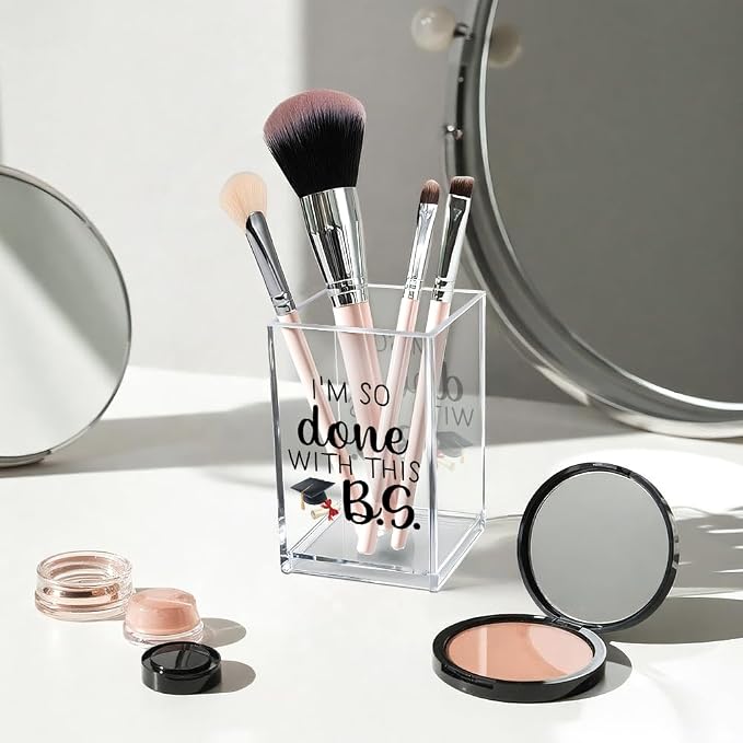 Grad Acrylic Pencil Holder for Desk, Bachelor Of Science Gifts, I’m So Done with This B.S Class of 2026 Desk Organizer Decor, Funny Graduation Gifts for Women Men Daughter Granddaughter Sister