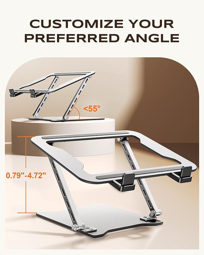 RIWUCT 2026 Ultra-Slim Portable Laptop Stand for Desk, Height Adjustable & Dual-Bar Support Laptop Riser Holder, Ventilated Computer Printer Stand, Compatible with MacBook/Dell/HP(10-15.6")