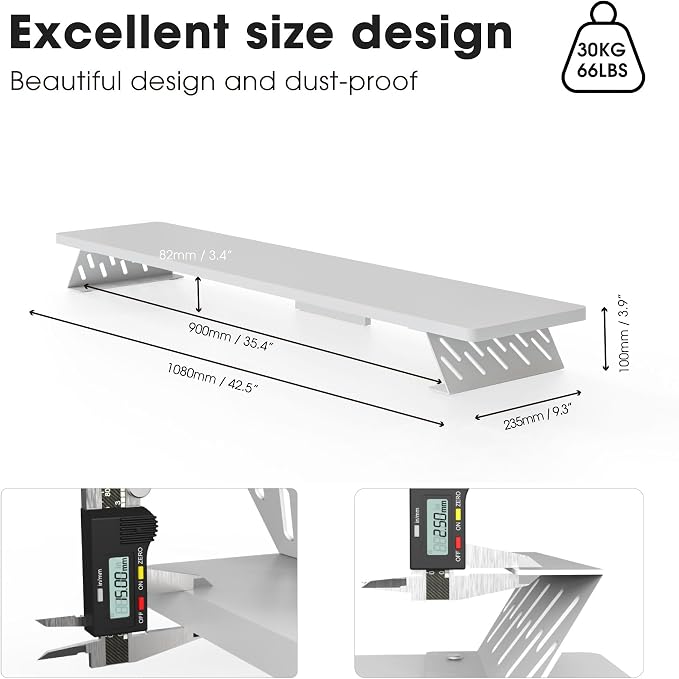 Fenge Dual Monitor Stand Riser, 42.5 Inch Desk Top Shelf for 2 Monitors, Computer Stands for Desk, Wood & Steel Desktop Riser for Laptop, PC, Printer