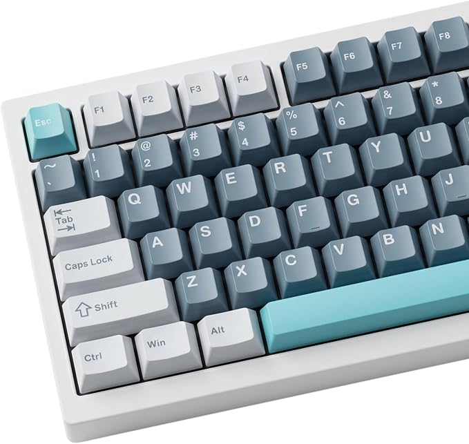 126 Keys PBT Double Shot Keycaps, Grey Blue Minimalist Keycap Set, Slate Cyan Cherry Profile Keycaps for Mechanical Keyboard 60% 65% 75% 100% Cherry MX Switches
