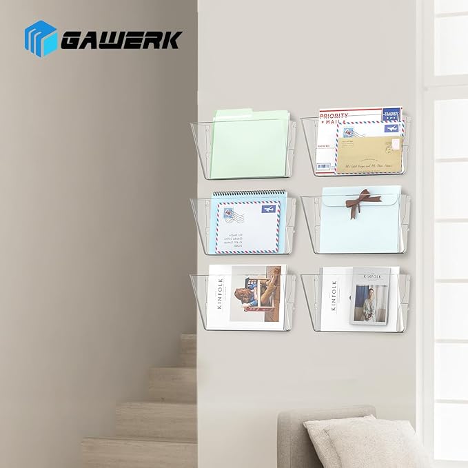 Gawerk Clear Acrylic Single Pocket, Plastic Hanging Wall Mount File Holder for Office Home (Clear, 4 Pack)