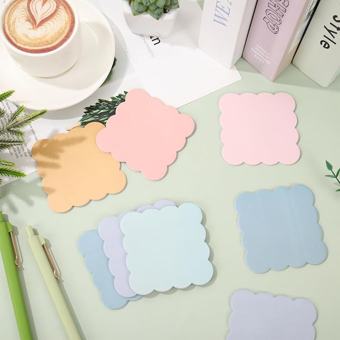 JarThenaAMCS 18 Pack Scalloped Sticky Notes Memo Pads 3 Inch Colorful Boho Wavy Self Adhesive Notepads 6 Designs for School Classroom Office Accessories Party Decor Supplies, 360 Sheets